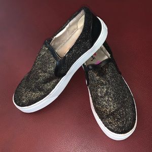 Faux Fur Gold & Black Sneakers